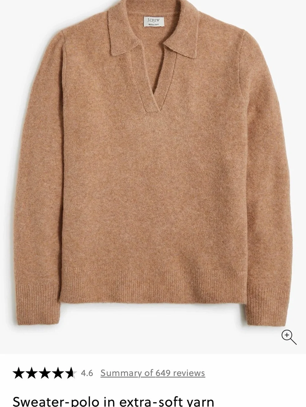 J. Crew women’s  V-Neck Polo Sweater in Camel Brown “extra soft” fits loose